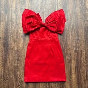 Women’s Bardot Red Bow Off The Shoulder Mini Dress in Fire Red - Size XS